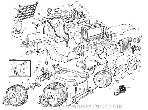 Page A Diagram and Parts List for 76235-86270  Power Wheels Ride-On Cars